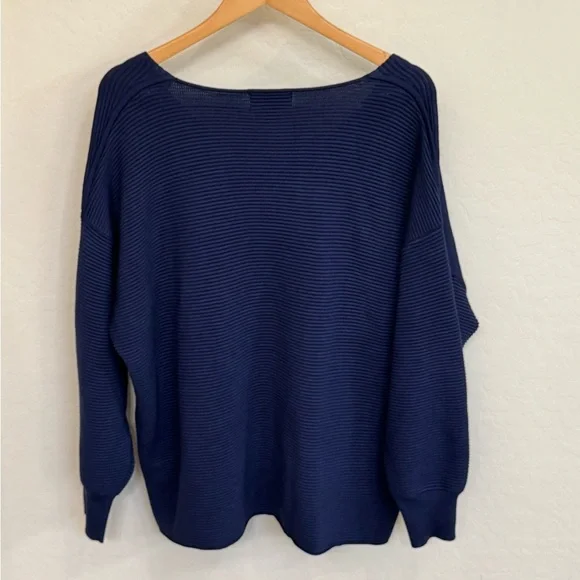 NWOT Women’s Premise Deep Navy V-Neck Ribbed Knit Sweater, 2X - Picture 3 of 3